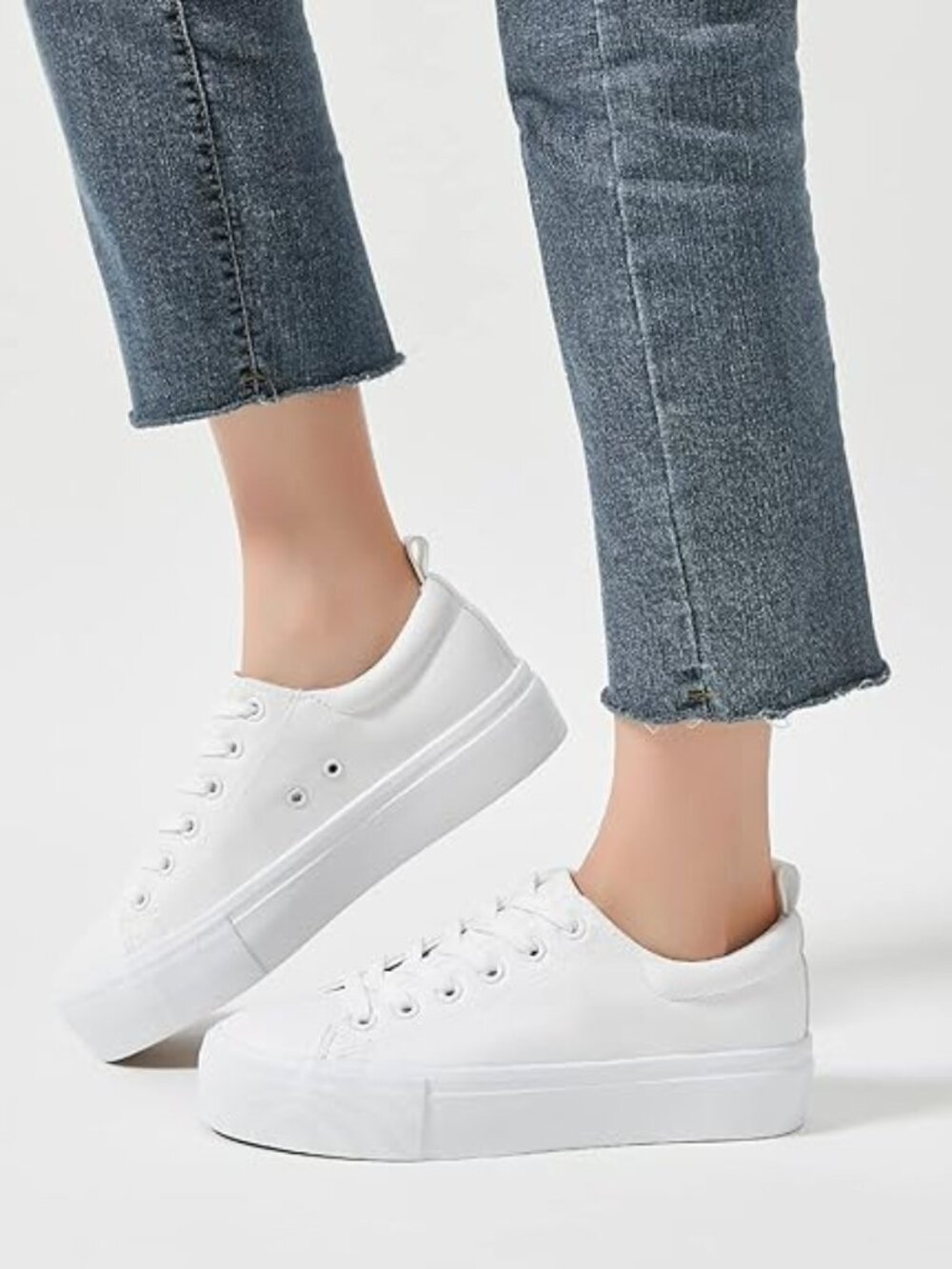 Womens White Platform Sneakers PU Leather Platform Shoes Walking Shoes for Women